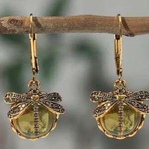 Gold Dragonfly Drop Earrings